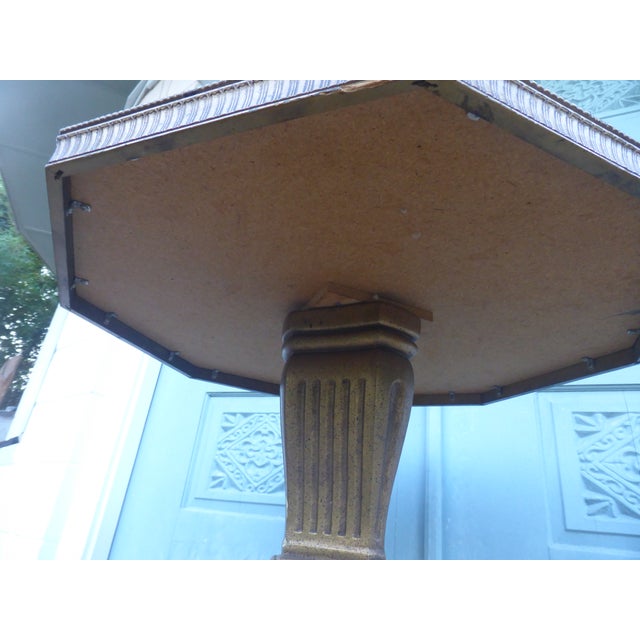 Glass 1970s Hollywood Regency Gold Gilded Octagon Glass Top Side/End Table For Sale - Image 7 of 8