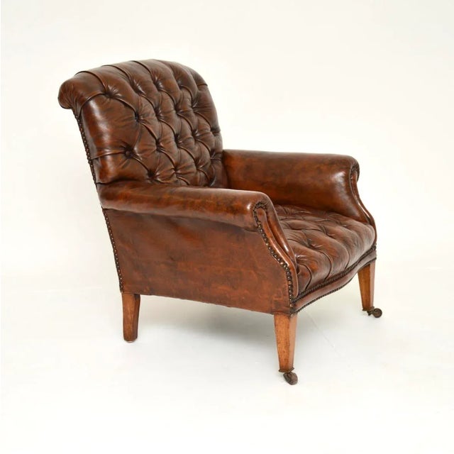 Antique Edwardian Leather Armchair, 1890s For Sale - Image 3 of 11