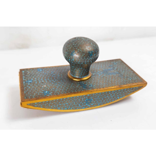 Chinese 20th Century Chinese Turquoise Teal Cloisonne Enamel Desk Set For Sale - Image 3 of 15