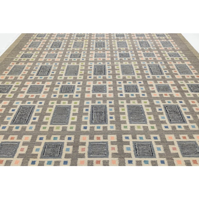 2020s Modern Swedish Style Handmade Wool Rug With Grid Motif and Colorful Accents For Sale - Image 5 of 11