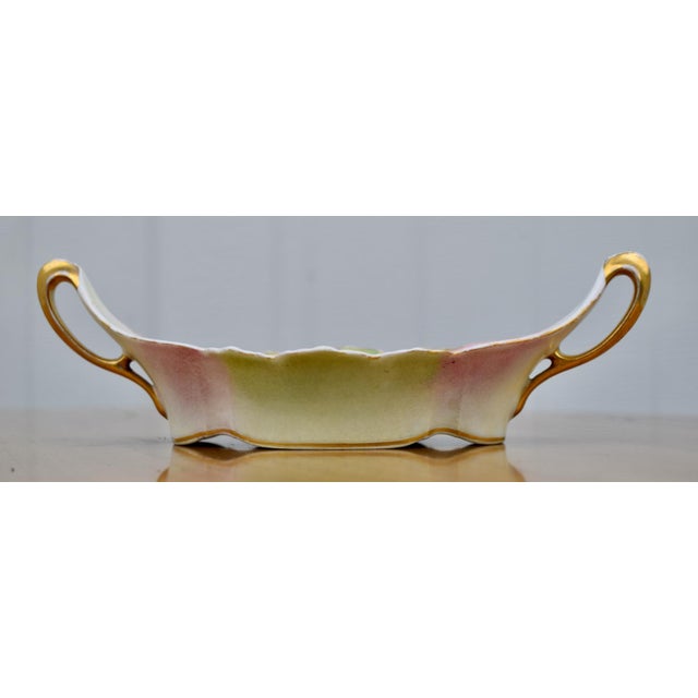 Ceramic Signed Limoges Nappy Dish Elite Works Leaf Hand Painted Pink Roses Gold For Sale - Image 7 of 14