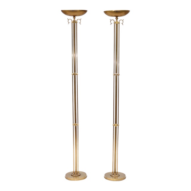 1980's Italian Torchiere Brass Floor Lamps For Sale