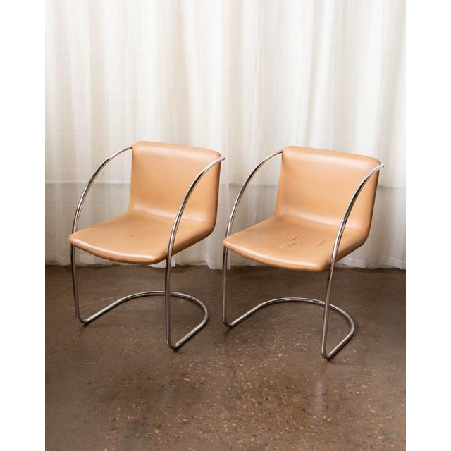 Mid-Century Modern 1970s Mid-Century Modern Saporiti Tubular Steel Chrome and Leather Italian Armchairs - Set of 6 For Sale - Image 3 of 17