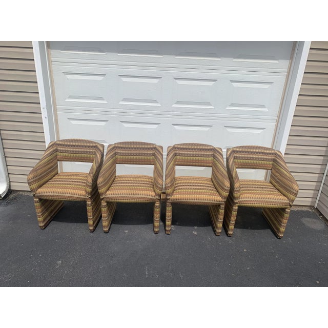 Mid-Century Modern Set of 4 Postmodern Cantilever Upholstered Club Chairs, 1980s Modernist Style For Sale - Image 3 of 10