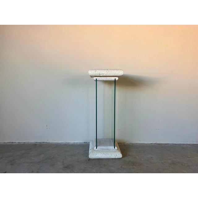 80's Postmodern Faux Stone and Glass Pedestal For Sale - Image 4 of 13