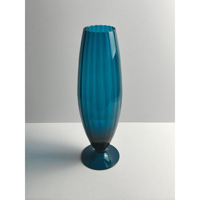Tall Peacock Blue Empoli Glass Vase from Rossini, Italy, 1960s For Sale - Image 4 of 10