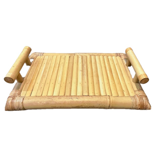 Vintage MCM Bamboo Folding Portable Serving Tray For Sale - Image 10 of 11