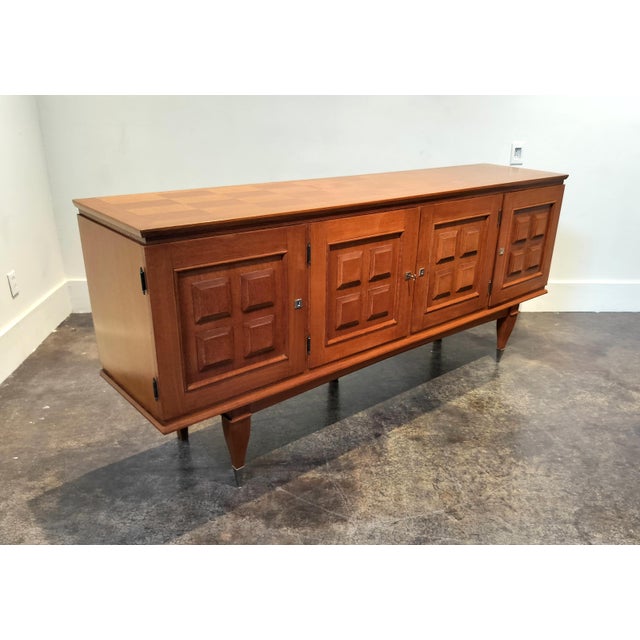 Mid-Century Modern Mid Century Modern French Oak Sideboard With 4 Carved Doors 1960s For Sale - Image 3 of 11