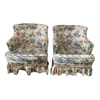 Schumacher Chintz Club Chairs - a Pair For Sale