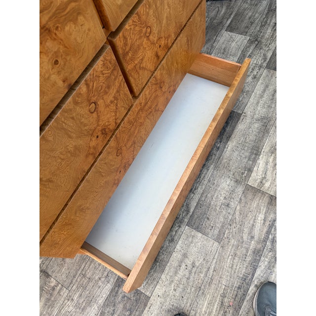 Refinished Mid-Century Modern Burl Wood Highboy Dresser in a Milo Baughman Style by Lane Altavista. Circa 1970s For Sale - Image 16 of 18