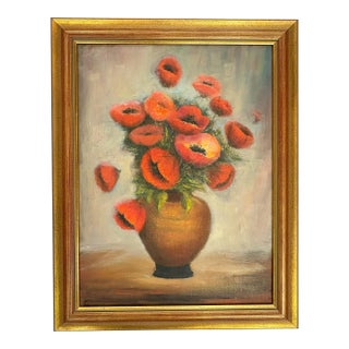 Original Framed Still Life Painting on Board 'Pretty Poppies' For Sale