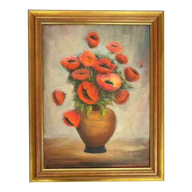Original Framed Still Life Painting on Board 'Pretty Poppies' For Sale