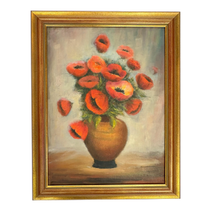 Original Framed Still Life Painting on Board 'Pretty Poppies'