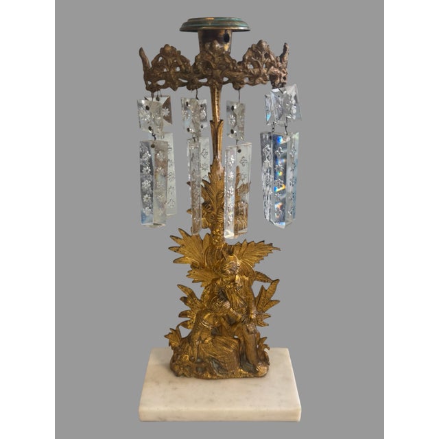 Antique Victorian Three Piece Girandole Candelabra Set With Etched Prisms For Sale - Image 9 of 10