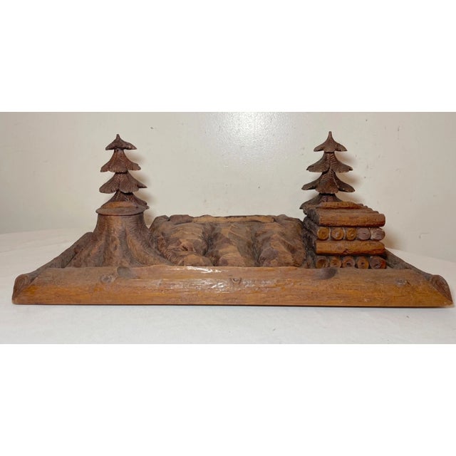 Brown Huge Antique 1800's Carved Black Forest Wood German Desk Inkwell Stand Sculpture For Sale - Image 8 of 14