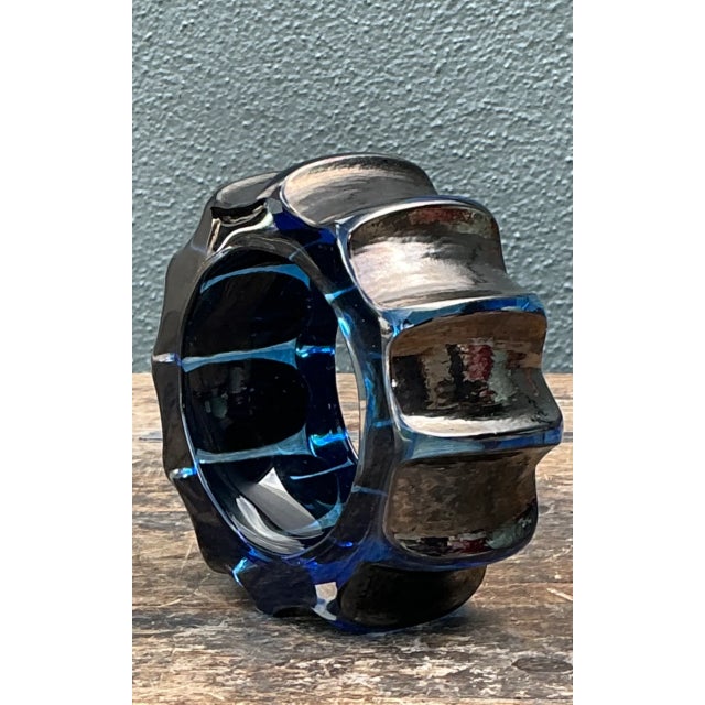 Late 20th Century Vintage Blue Sculptural Art Glass Gear Sculpture For Sale - Image 5 of 12