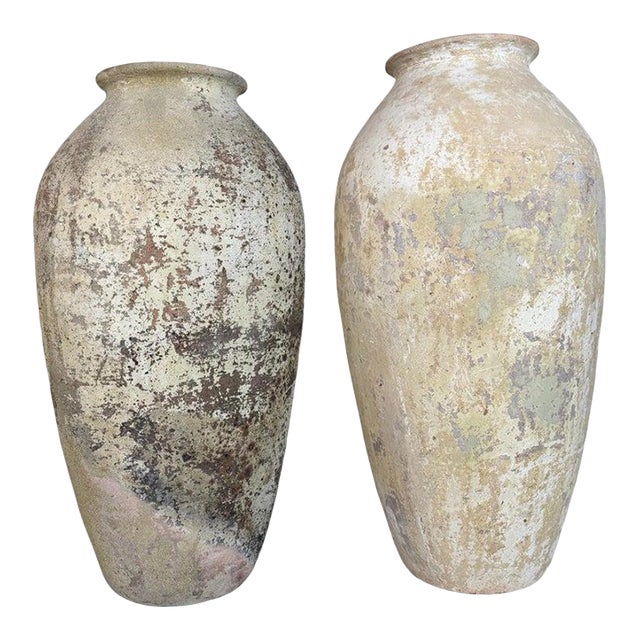 Spanish Colonial Hand-Painted Terracotta Urns, Mid-20th Century For Sale