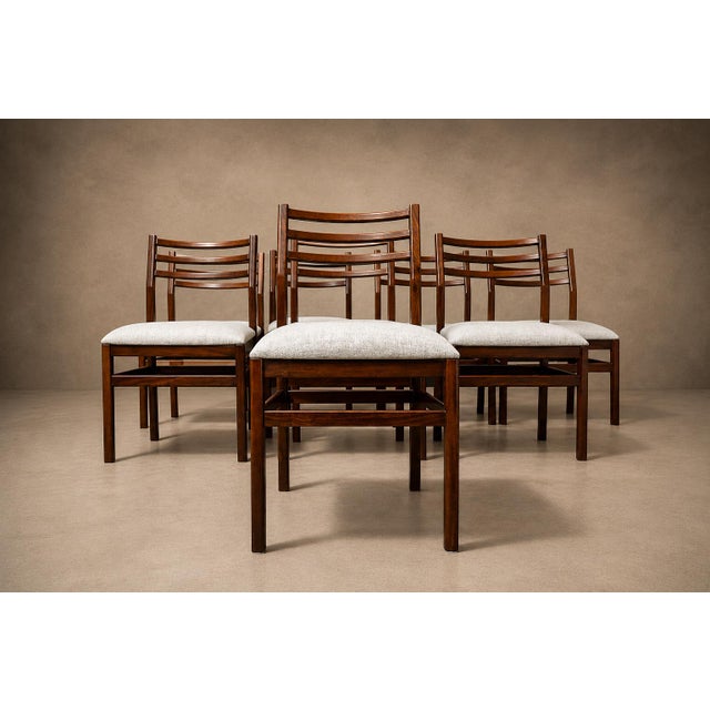 Brazilian Modern Set of Eight Chairs in Caviuna Wood & Linen, Alexandre Rapoport, 1960s For Sale In New York - Image 6 of 16
