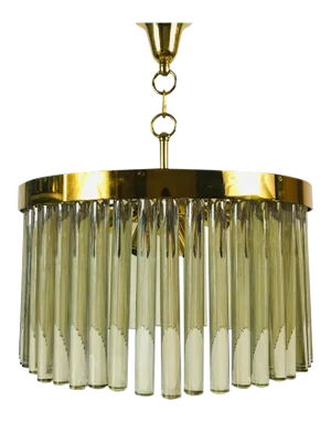 1 of 2 Golden Gilded Brass and Crystal Glass Chandelier by Christoph Palme, 1960
