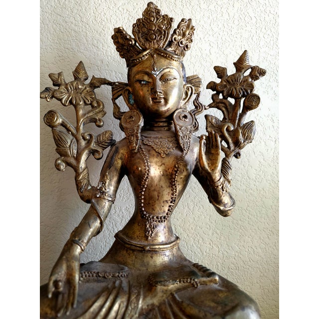 Large Antique Nepali Gilt Bronze Green Tara Sculpture, Late 18th–Early 19th Century For Sale - Image 10 of 12