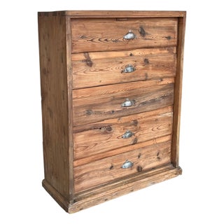 19th Century Spanish Unfinished Pine "Mobila" Tall Chest of Five Drawers For Sale