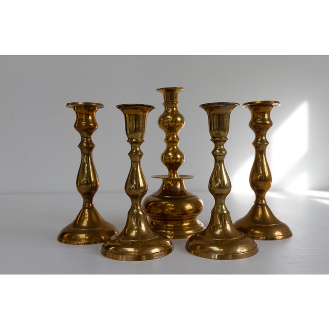 1950s Vintage Danish Brass Candlesticks, 1950s, Set of 5 For Sale - Image 5 of 18