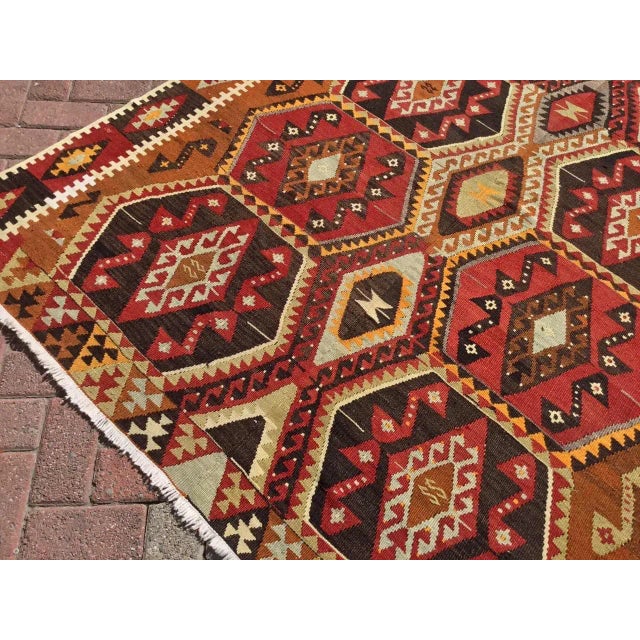 Textile Vintage Turkish Kilim Rug - 134" X 66" For Sale - Image 7 of 11
