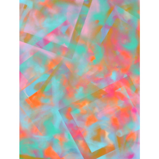 Pink and cyan abstract, an abstract expressionist oil painting by an unknown artist (American, 20th Century). Unsigned and...