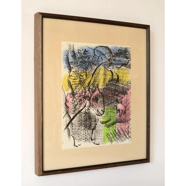 Abstract Marc Chagall "Woman and Goat Composition Original Pastel Lithograph, Framed For Sale - Image 3 of 9