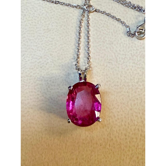 Metal 5 Carat Oval Cut Natural Pink Tourmaline 14 Karat White Gold Necklace, 18" Long For Sale - Image 7 of 8