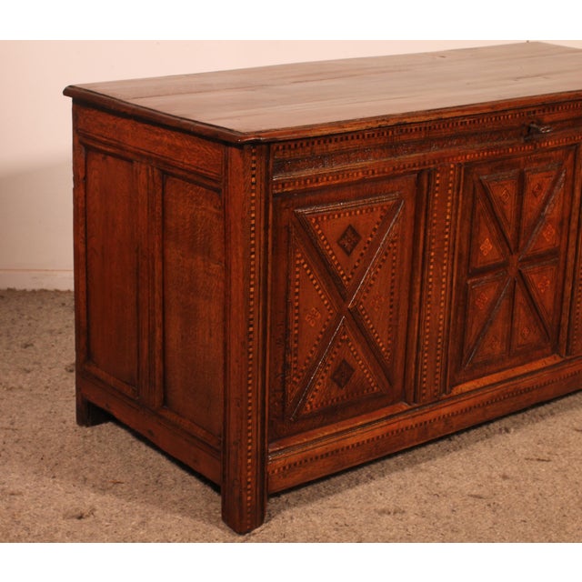 Tan Antique Oak Chest with Inlays For Sale - Image 8 of 14
