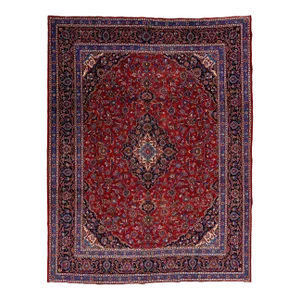 Persian Medallion Vintage Kashan Wool Rug in Red