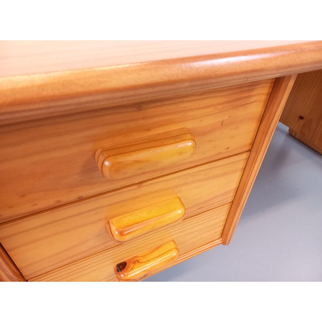 Vintage Sled Foot Executive Desk in Pine, 1970s For Sale - Image 3 of 11