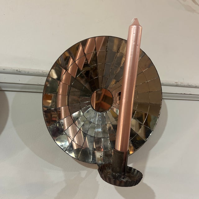 Pair of Antique Mirrored Wall Sconces Candles Tin Reflector Primitive Americana For Sale - Image 9 of 10