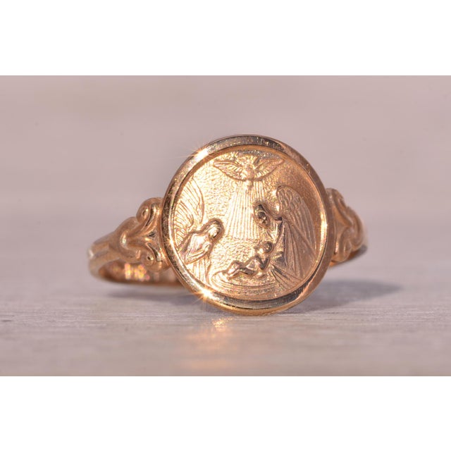 Gold The Protector: Guardian Angel Protect Us Ring in Yellow Gold For Sale - Image 8 of 11