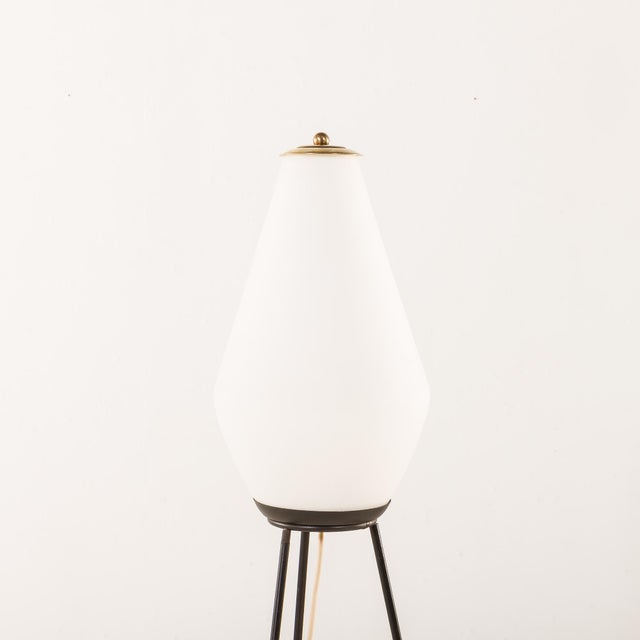 1960s Mid-Century Italian Floor Lamp in Brass and Opaline Glass with Newspaper Rack in the style of Stilnovo, 1960s For Sale - Image 5 of 11