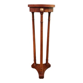 Vintage Neoclassical Burl Veneer & Brass Three-Column Plant Stand or Pedestal For Sale