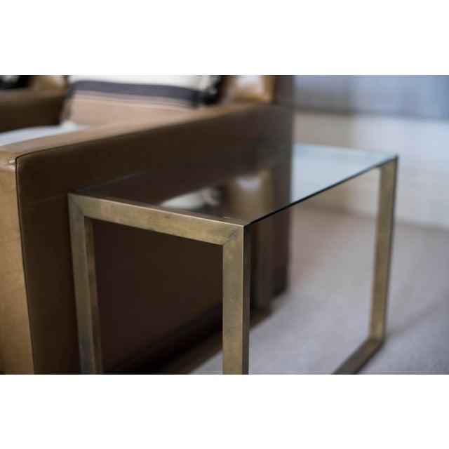Gold Pair of Brass and Glass 1950s Style Side Tables For Sale - Image 8 of 9