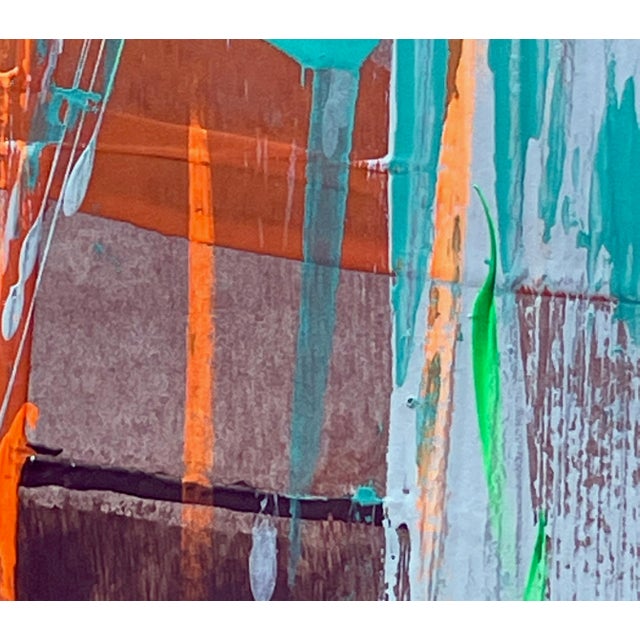 Veiled Horizon. III White Framed Surreal Vibrant Orange/Green Painting For Sale - Image 4 of 5