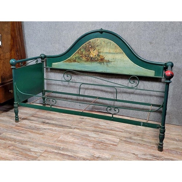 Rare venetian day bench, napoleon iii period, in cast iron and lacquered and painted sheet metal, circa 1880 the three...