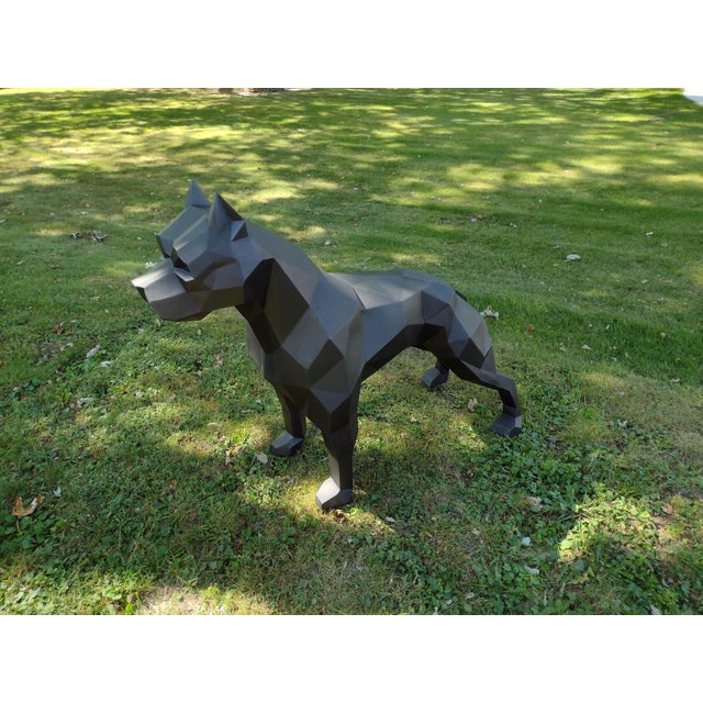 Geometric Pit Bull Sculpture in Graphite Gray - Large Modern Low Poly Steel Dog Statue, Contemporary Floor Art, Ready to Ship Usa For Sale - Image 10 of 13