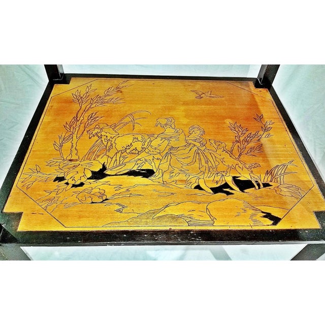 French Side Table With Normandy Etched Ebonized Scene For Sale - Image 9 of 11