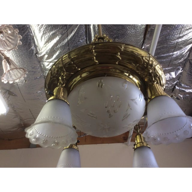 Victorian Brass and Frosted Cut Crystal Chandelier For Sale - Image 10 of 11