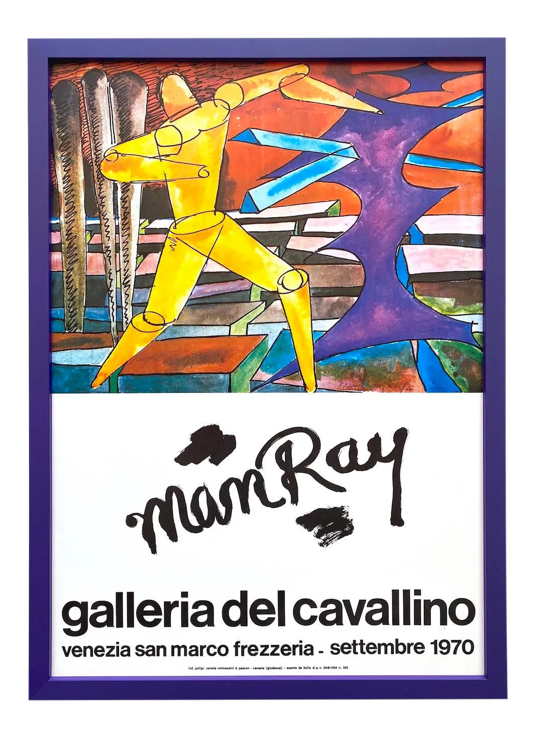 K3259 1970s Umberto Romano サイン入 リトグラフアート Man Ray Vintage 1970 Mid Century Modern Lithograph Print Framed
