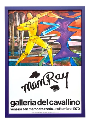 Man Ray Vintage 1970 Mid Century Modern Lithograph Print Framed Dada Surrealist Italian Exhibition Poster