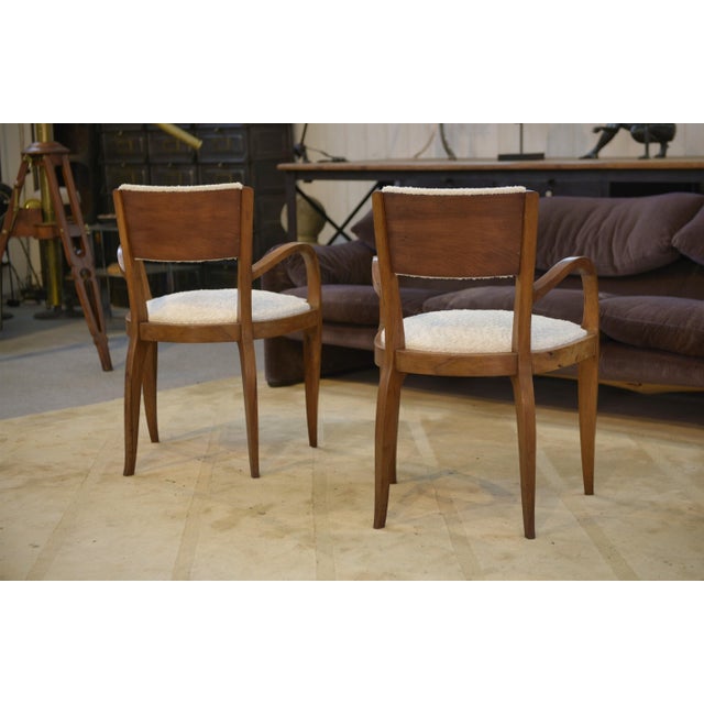 Bridge Chairs in Walnut and Ecru Boucle Fabric, 1930s, Set of 2 For Sale - Image 10 of 13