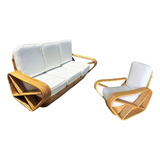 Restored Six-Strand Square Pretzel Sofa & Lounge Chair Livingroom Set For Sale