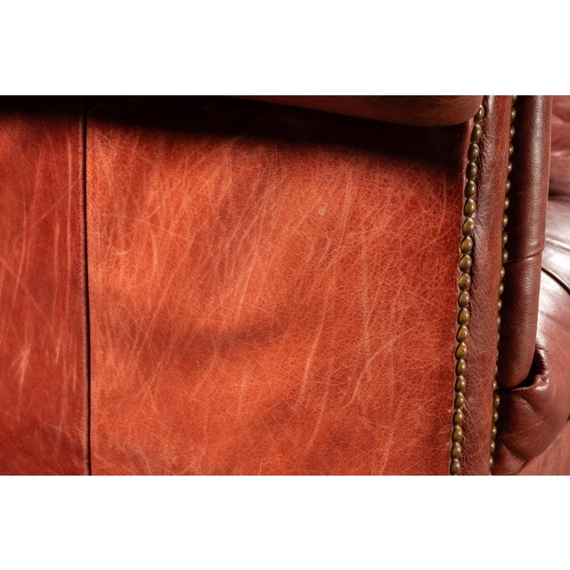 Vintage Burnt-Red Leather Tufted Chesterfield Sofa With Nailhead Trim For Sale - Image 15 of 18