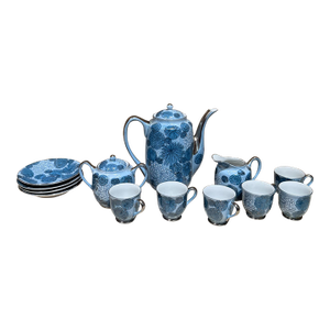 1960s Meito Japan Blue Floral Porcelain Tea Set