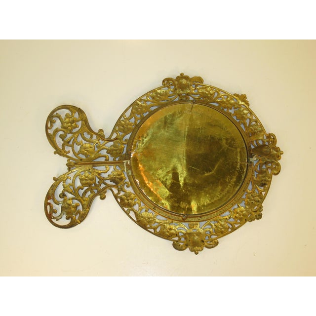 Late 19th Century Beveled Glass Mirror Gold Gilt Pierced Antique Aesthetic Movement, Victorian Table Wall Gilded Cast Iron Reticulated For Sale - Image 6 of 15
